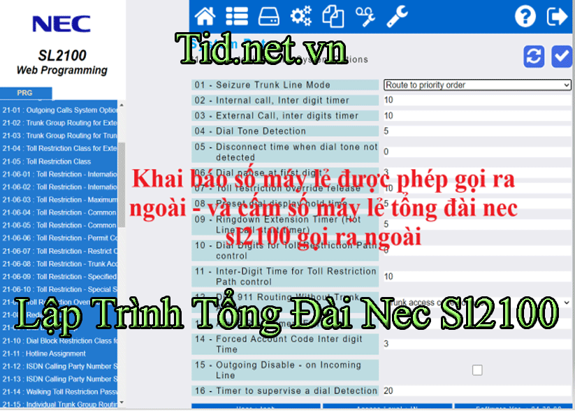 Lap Trinh So May Lẻ Tong Dai Nec Sl2100 Goi Ra